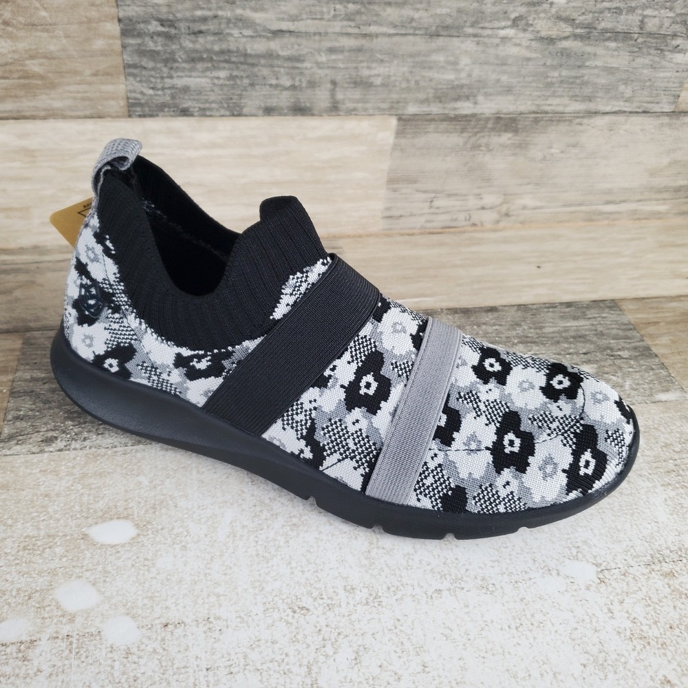 Spenco Karma Womens Shoes Sz 7 B Running Black Floral Stretch Slip On Sneakers